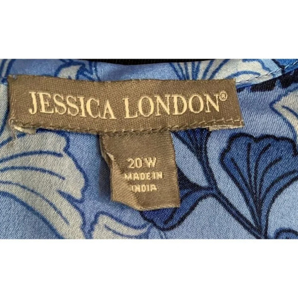 Jessica London Plus 20W-1X Blue Satin Floral Print Scoop Neckline Tank Blouse - Picture 6 of 6
